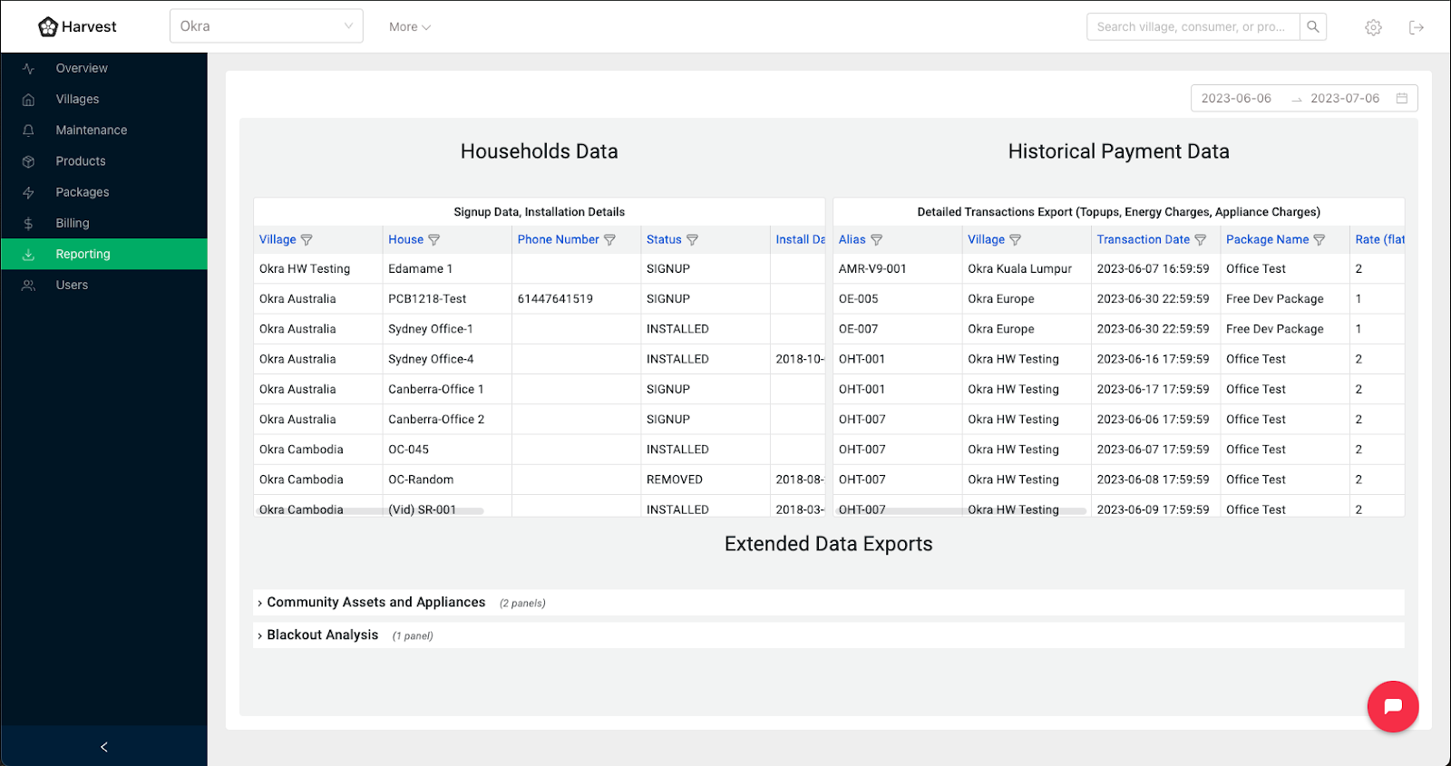 Reporting data exports